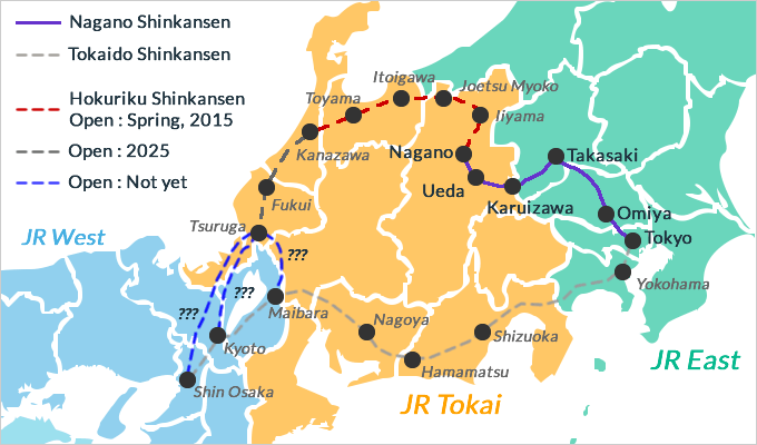 El plan ferroviario preve la extensión hasta la ciudad de Tsurugi (pref. de Fukui) y probablemente hasta Shin Osaka. 