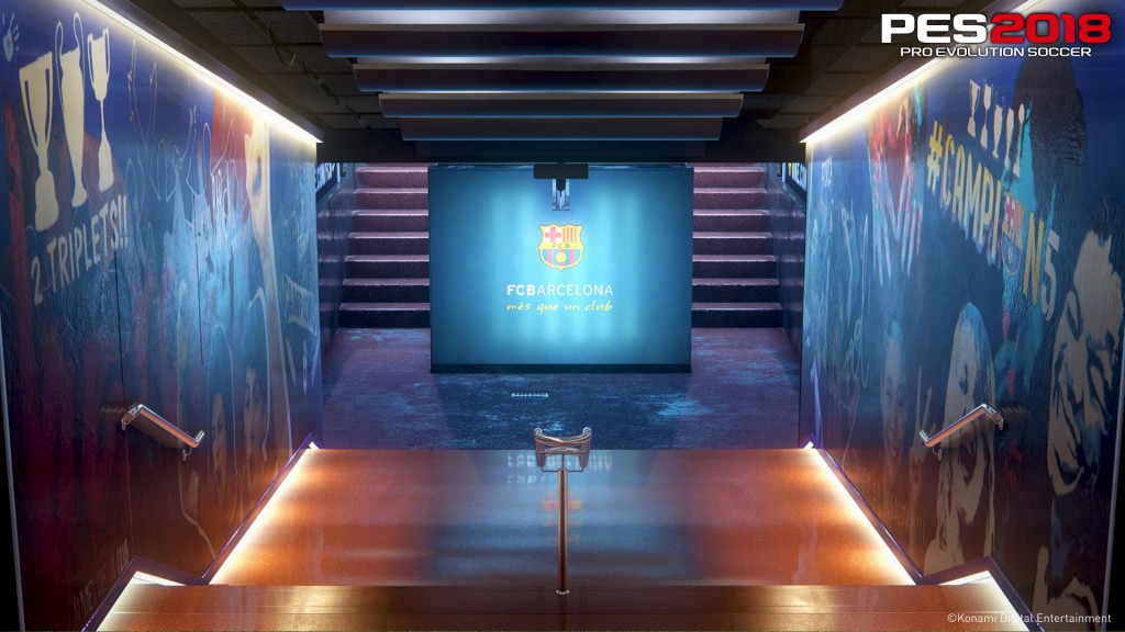 Entrada al campo de juego del Camp Nou (FC Barcelona) por donde pasan los jugadores. ©Konami Digital Entertainment.